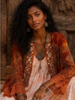 Jaipur Rust Orange Embroidered Boho Jacket